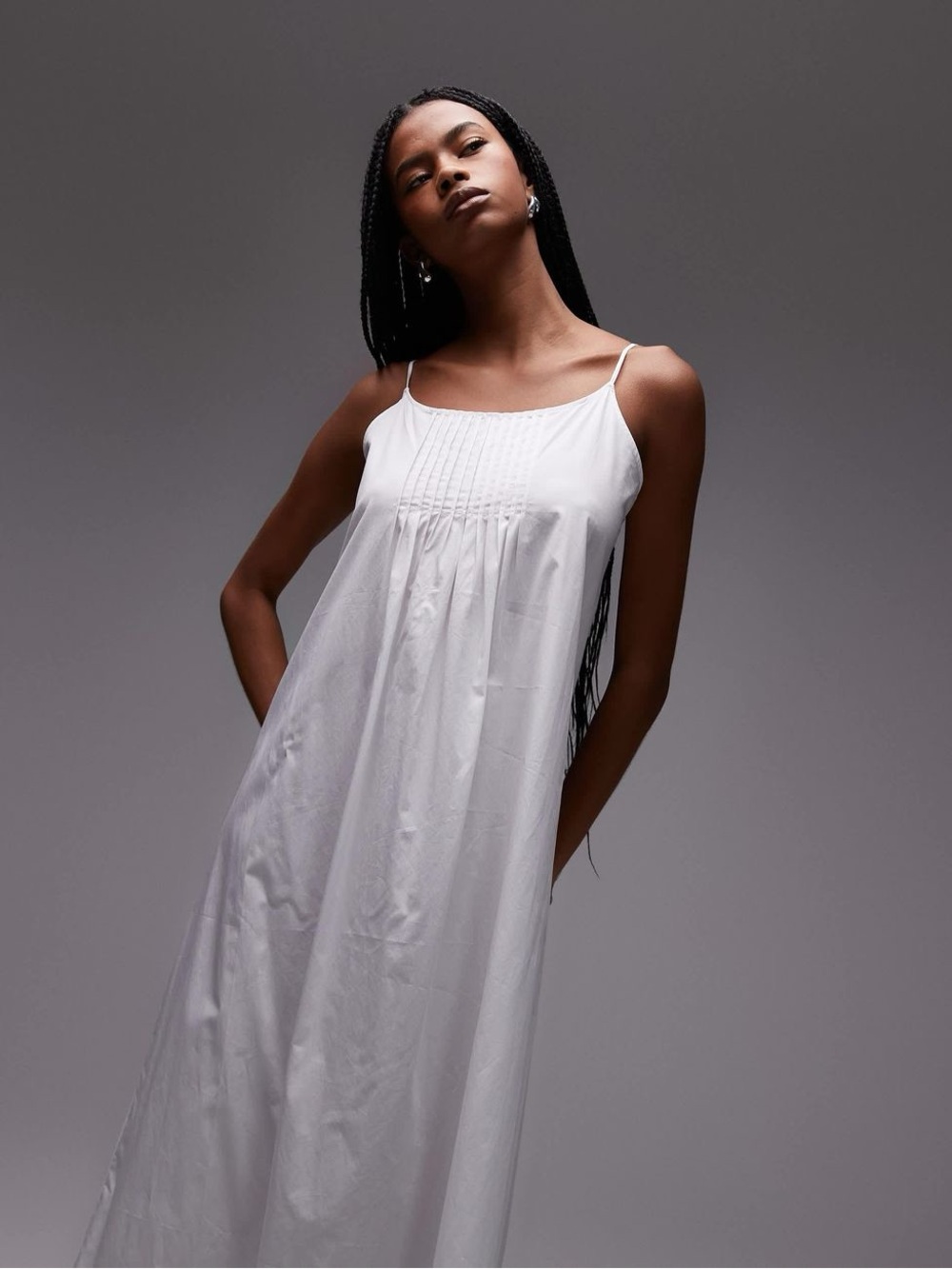 Arket Pintuck Dress in White Size XS 100% Cotton Poplin Maxi Slip Dress NWT